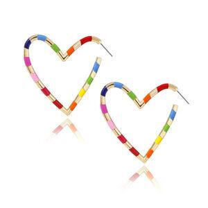 Multi-color and gold‎ hoop heart shaped earrings
